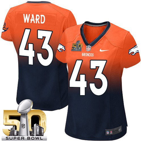 Women's Elite T.J. Ward Super Bowl L Nike Jersey Orange/Navy - #43 Fadeaway NFL Denver Broncos